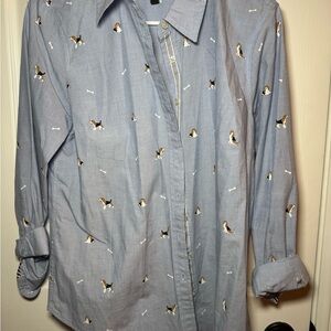 Talbots Blue Button-Up Shirt with Beagle Print